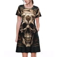 thumbnail image 1 of Balery Metal Style Horned Skull Vestidos sueltos de manga corta para mujer, vestidos de verano 2025, vestidos casuales de corte A con vuelo., 1 of 6