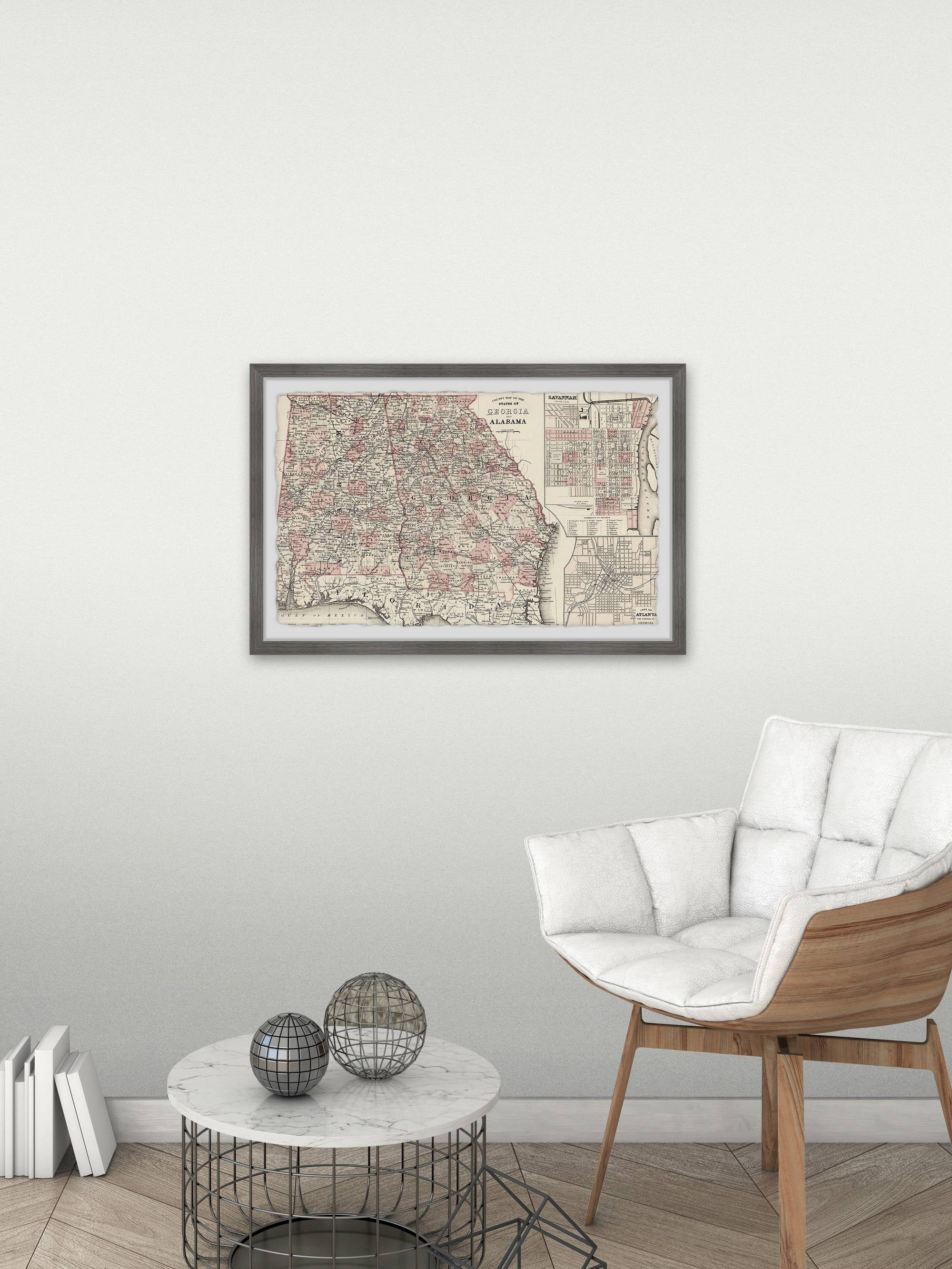 Marmont Hill State of Georgia and Alabama Framed Wall Art, 20" x 30"