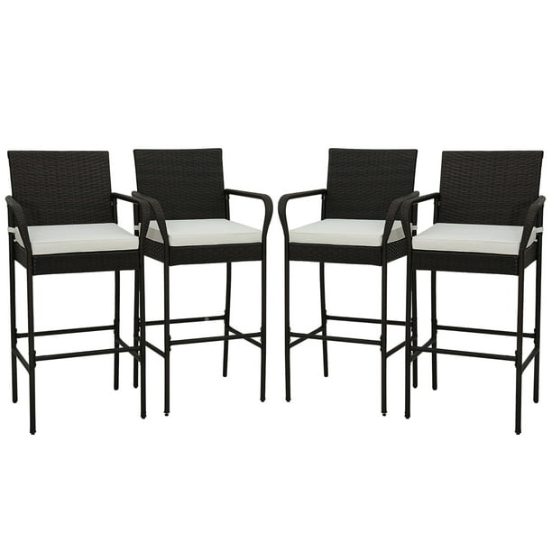 Gymax 4pcs Patio Pe Wicker Bar Chairs Counter Height Barstools With