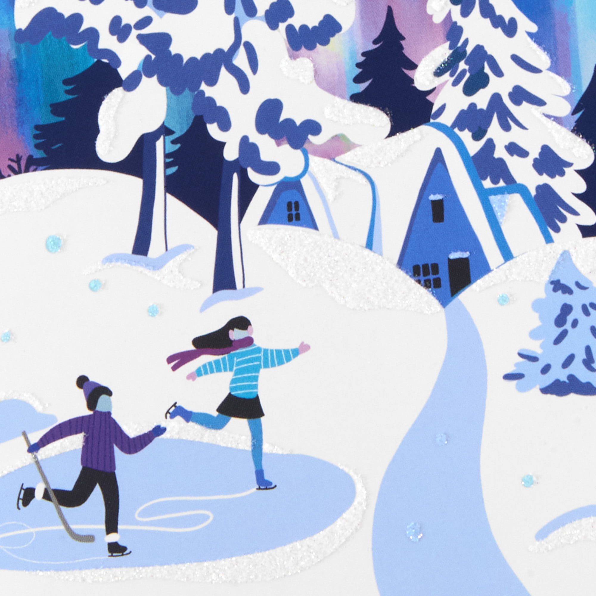 Image Arts Boxed Christmas Cards, Ice Skating Under Northern Lights (Pack of 28 Cards with Envelopes)