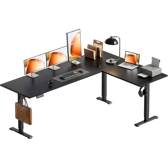 ZCB LIKE HOME 71 Inch Reversible L Shaped Electric Standing Desk, Height Adjustable Corner Stand up Desk, Ergonomic Large Lift Computer Table for Home, Office, Workstation, Black