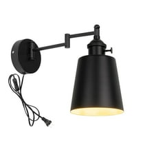 KAYYELAMP 9.8 Ft Plug in On/Off Switch Corded Wall Sconce with Swing Arm No Wiring Required Wall Mounted Light Black Shade Vintage Style for Kitchen Bedsides(No Bulb)