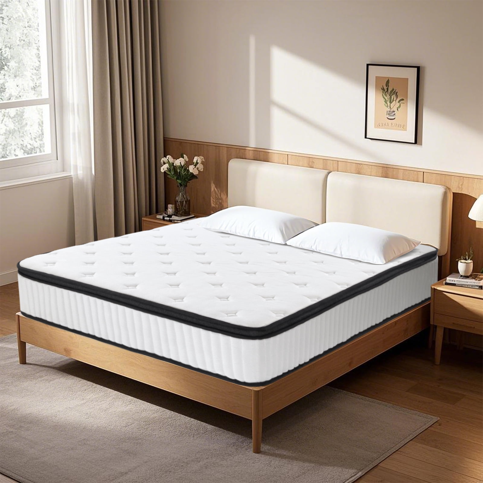 VFD 10 inch Spring Sensation Hybrid Mattress, Queen, Fiberglass Free, Medium Firmness, Durable Support, Certified Safe Foams & Fabric, Mattress in A Box, White