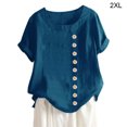 thumbnail image 1 of stanreset Blouse en Lin Ample à Manches Courtes Col Rond Femme Haut d'Été, Bleu, TTG, 1 of 5