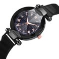 thumbnail image 1 of Reloj de pulsera de cuarzo para mujer a la moda, botón magnético, correa de malla, reloj de pulsera con esfera redonda de aleación (negro), 1 of 6