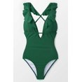 thumbnail image 3 of Women's One Piece Swimsuit Ruffle Deep V Neck Strappy Swimwear Bathing Suits, 3 of 5