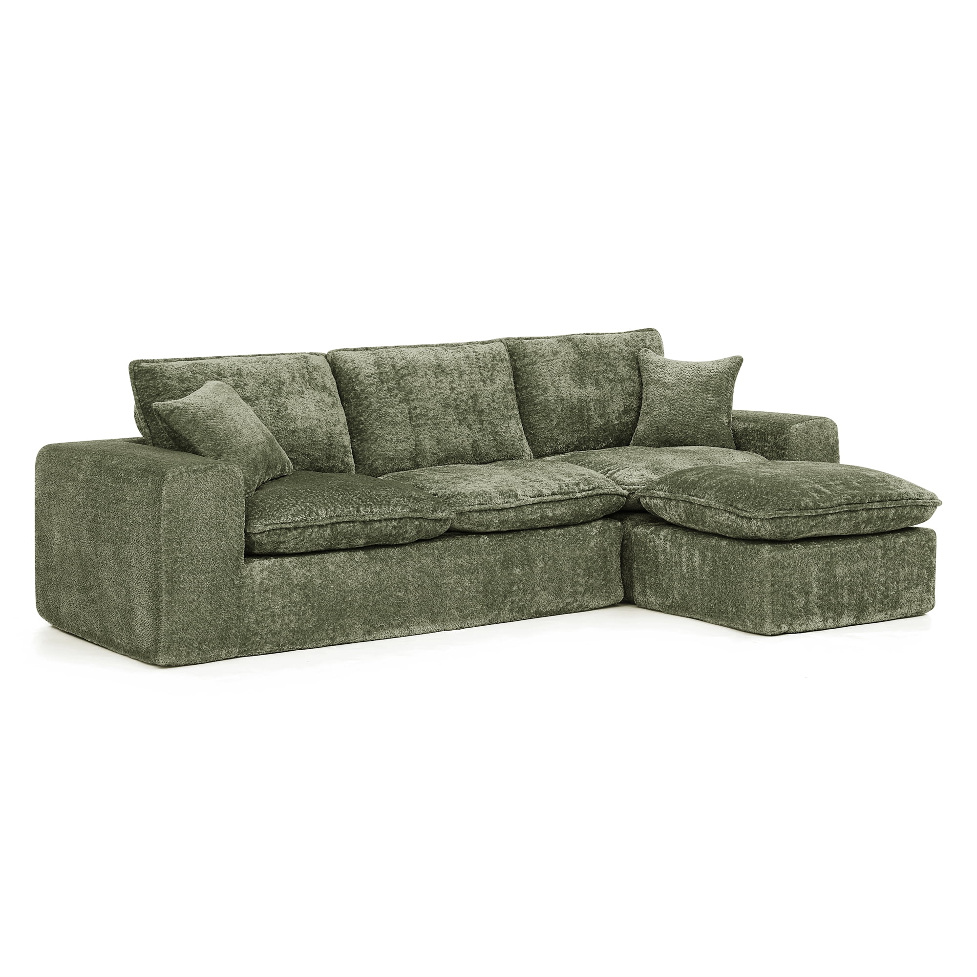 Mintazer 107" Modern L-Shaped Boucle Sectional Sofa with Reversible Ottoman, Cloud Soft Modular Couch with Pillows & Cushion or Living Room, Green