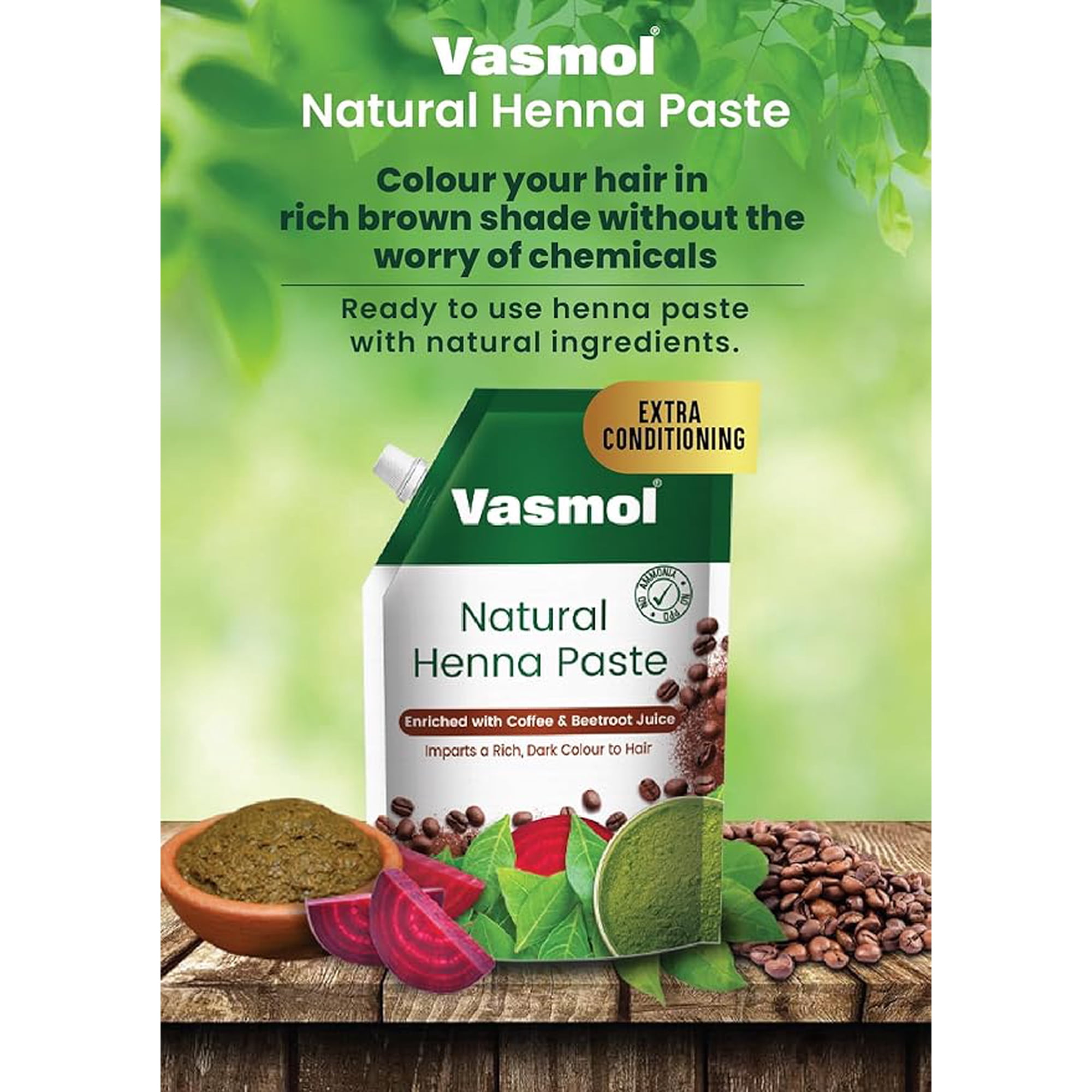 Pâte De Henné Naturel Mamaearth 200g - Avec Henné Et Café Torréfié - Pour Cheveux - Prévient Le Grisonnement