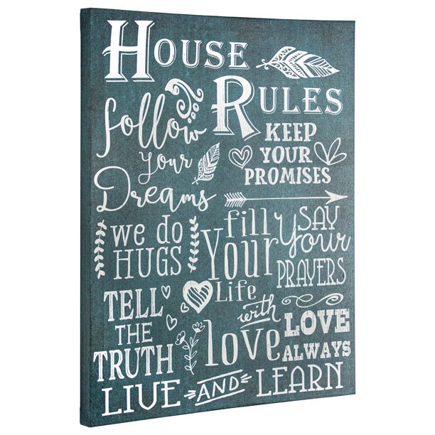 House Rules Wrapped Canvas Wall Art Decor