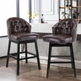 thumbnail image 2 of Foredo Swivel Bar Stools with Back Sets of 2, Upholstered PU Bar Stool with Solid Wood Legs and Tufted Button Back, PU Brown, 2 of 9