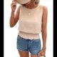 thumbnail image 2 of Tops Cortos de Cuello Redondo para Mujer, Lindos Tops de Verano Sin Mangas con Fruncido Albaricoque M, 2 of 9