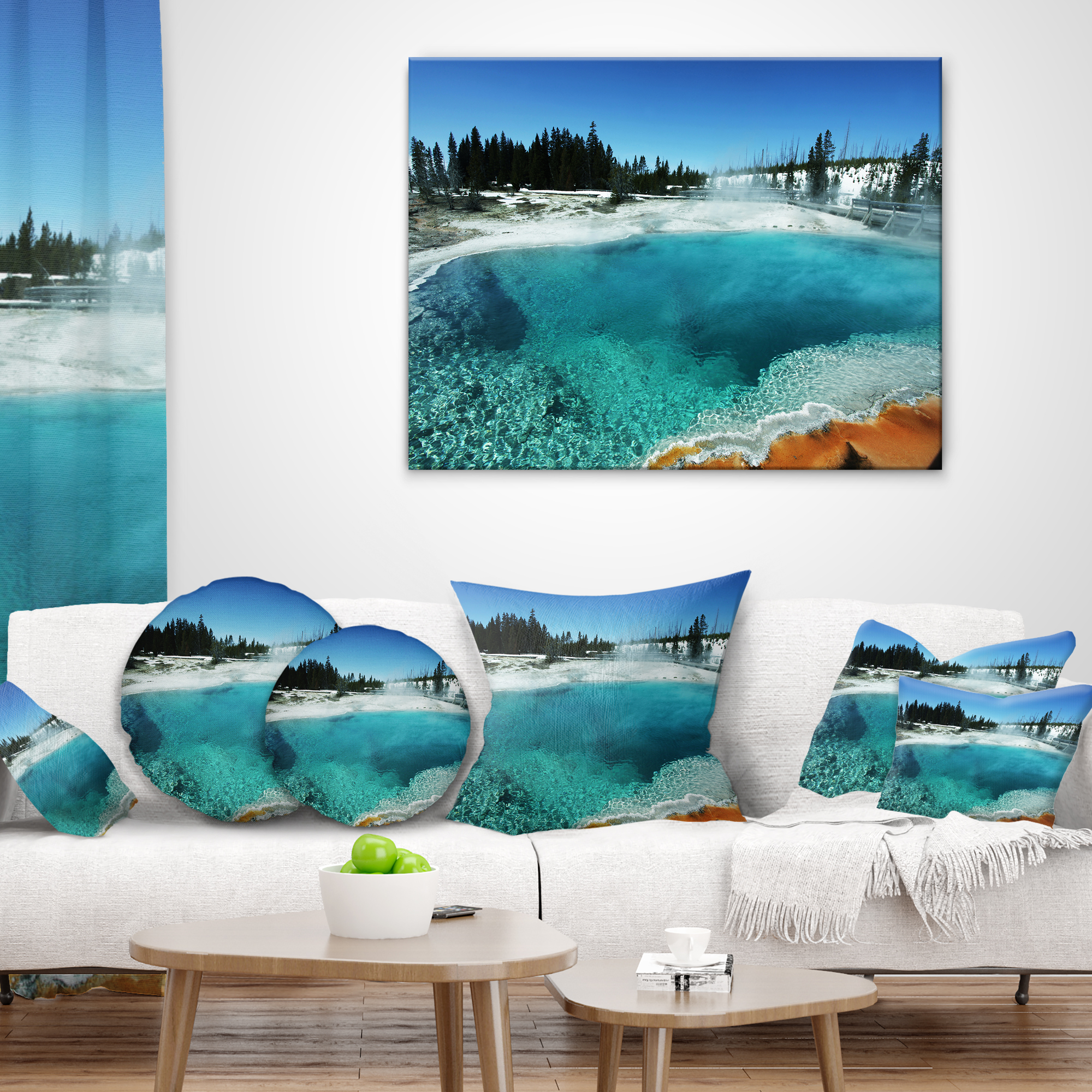 Designart Fantastic Blue Yellowstone Lake - Landscape Wall Throw Pillow - 16x16
