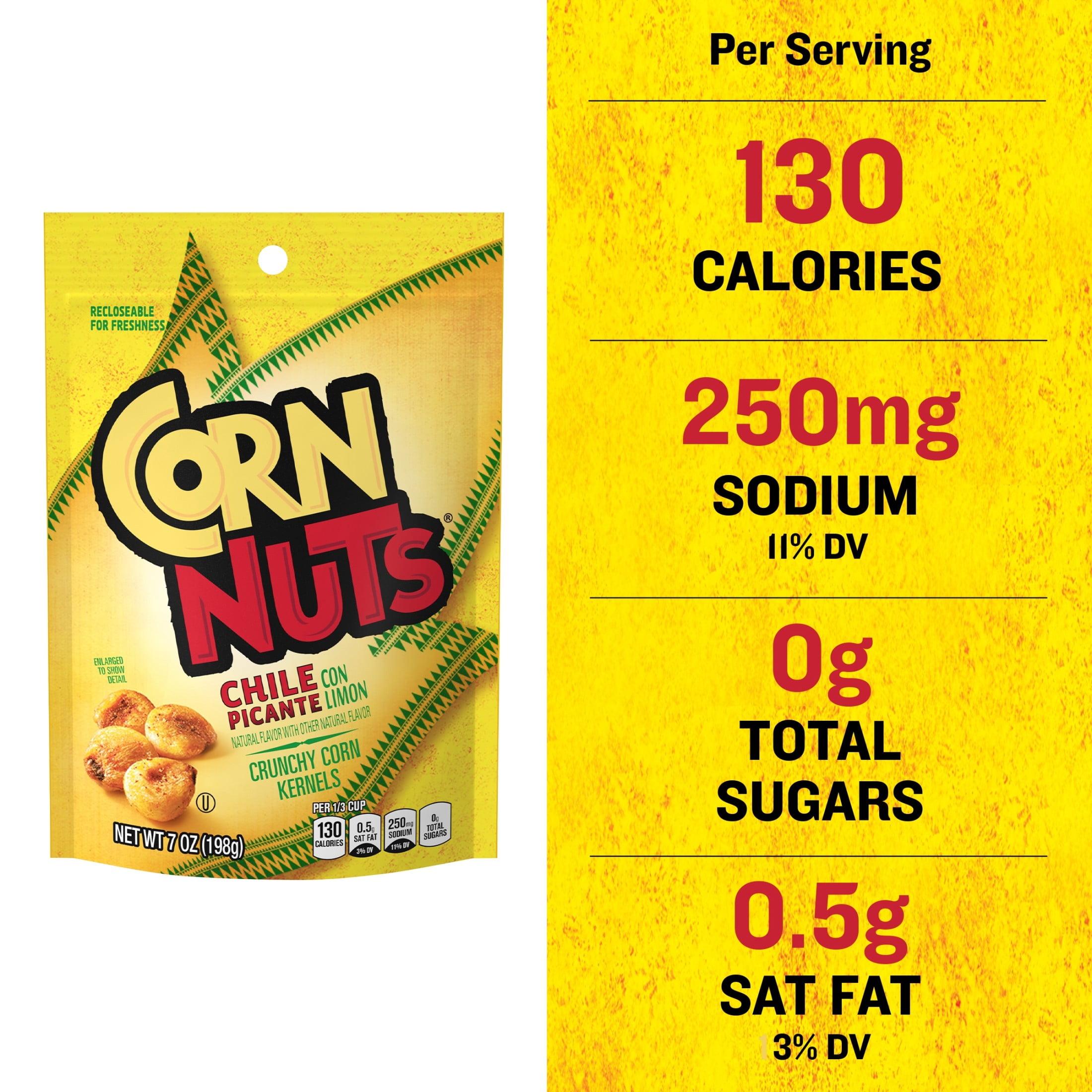 (6 pack) CORN NUTS Chile Picante Con Limon, Crunchy Corn Kernels Flavored Nuts Snack, Shelf-Stable, 7 oz Resealable Plastic Bag