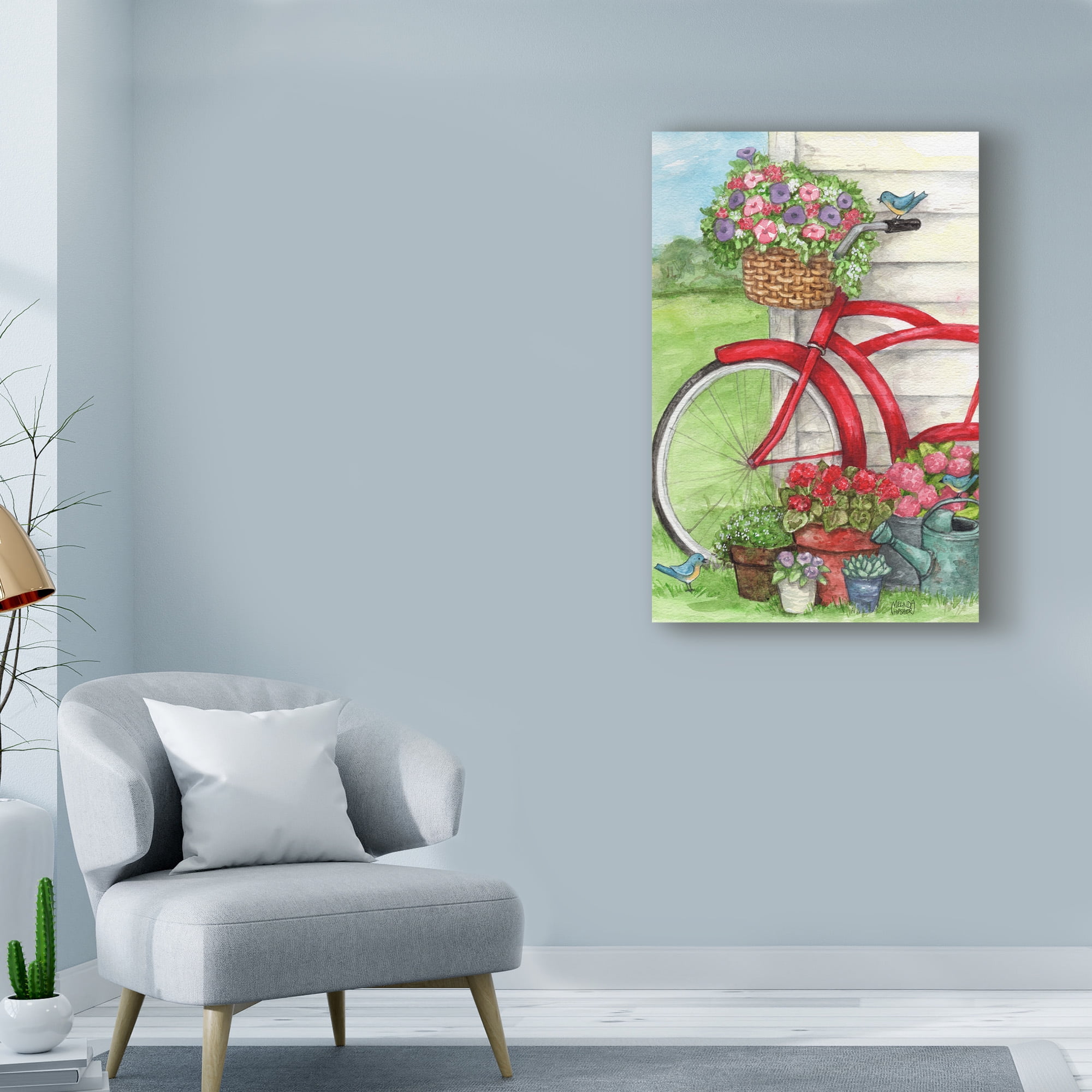Trademark Fine Art 'Bike With Birds And Flowers Flag' Canvas Art by Melinda Hipsher