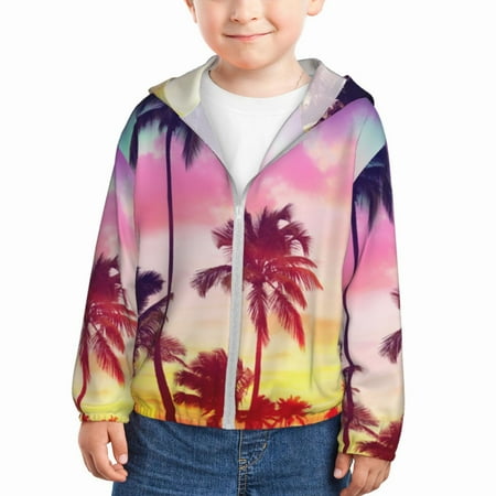 

Junzan Tropical Palm Tree at Sunset for Kids Sun Protection Hoodie Boys Rash Guard with UPF 50+ Sun Protection Summer Jacket Long Sleeve Fishing Hiking Sun Shirt-18 Months