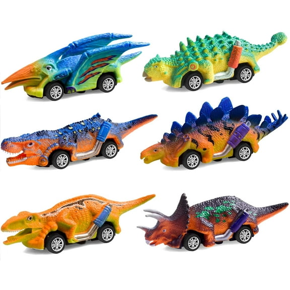Fridja Dinosaur Toys for Kids 3-5 Pull Back Cars 6 Pack, Monster Trucks Toys for 3 4 5 Year Old Boys Toys Birthday for Kids Dinosaur Toys for 3 Year Old Boy