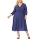 thumbnail image 2 of Vestido de mujer de talla grande Agnes Orinda, de mangas largas, con escote en V y volantes, 4X, azul, 2 of 6