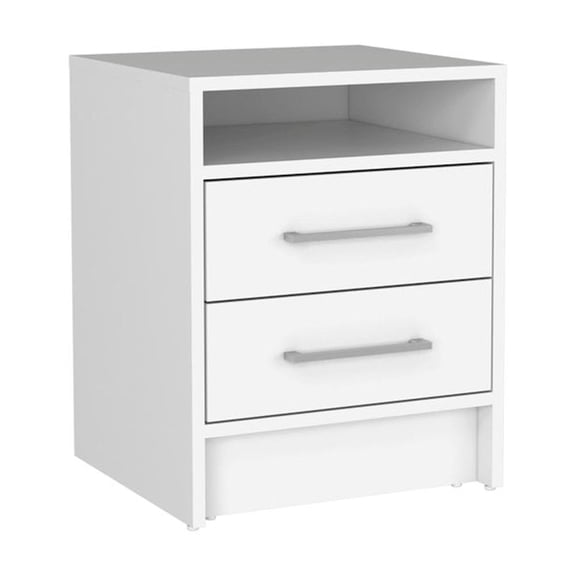 HomeRoots 20 in. Two Drawer Faux Wood Nightstand, White
