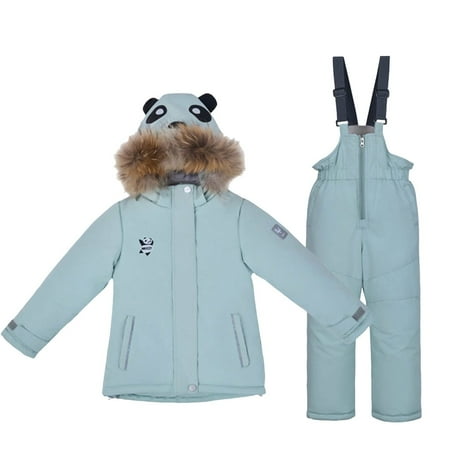 XQYLOS Kids Girls Boys 2 Pieces Ski Suits Fleece Lined Snowsuit Hooded Puffer Jacket Snow Pants Set Warm Insulated Snow Clothes Waterproof Windproof Snowboard