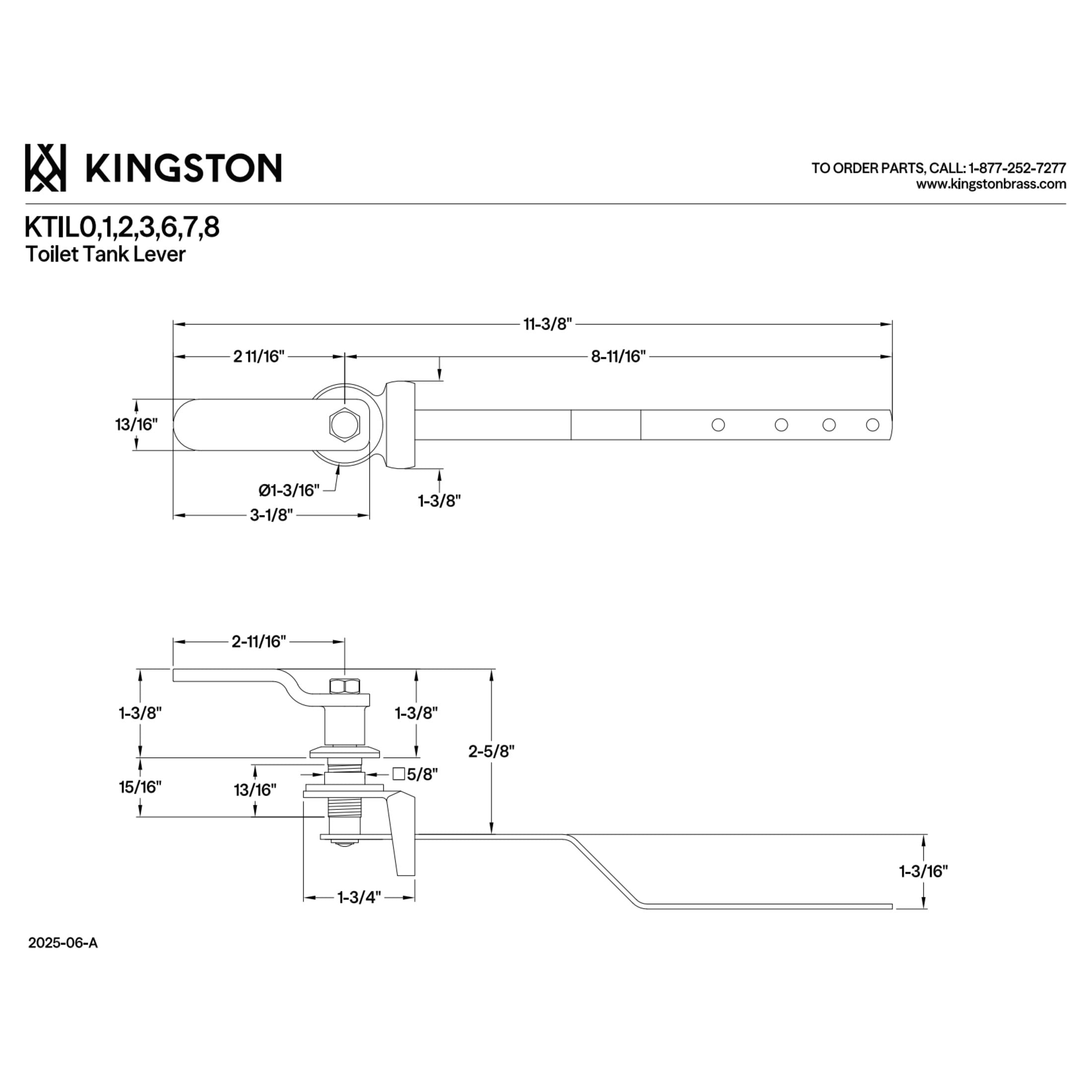 Kingston Brass KTIL6 Convergent Front Mount Toilet Tank Lever, Polished Nickel