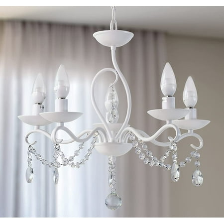 

ERQI French Country Chandelier White Crystal Pendant Light E12 Candle Lamp Wrought Iron Modern Hanging Fixture with Adjustable Chain for Restaurant Living Room Bedroom Cafe