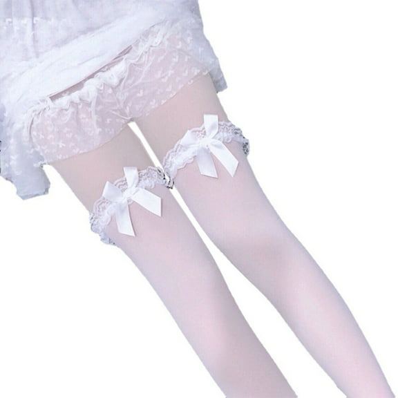 Yokua Women Lolita Sweet Ruffled Lace Top Thigh High Stockings Bowknot Over Knee Socks