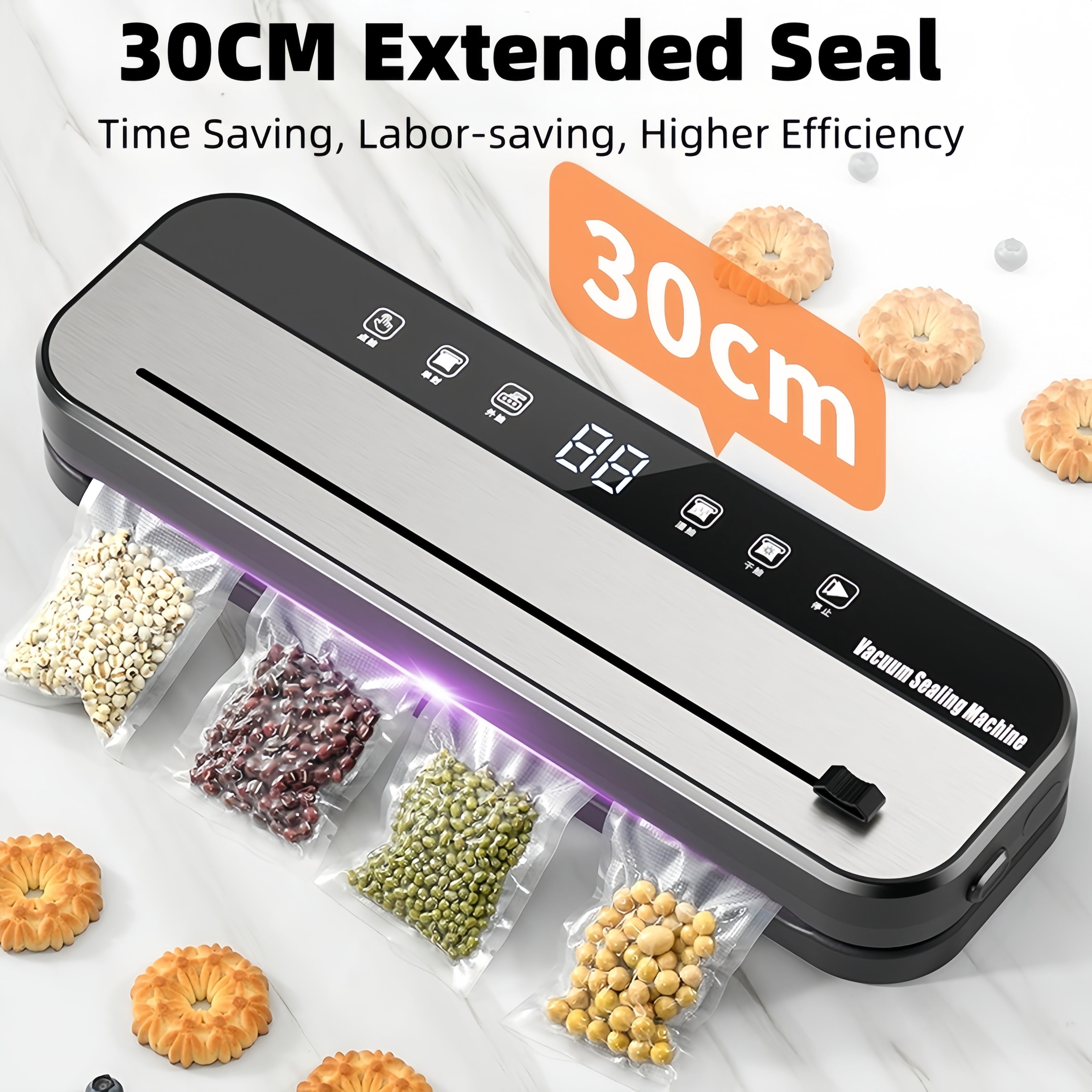 KYFIU Compact Vacuum Sealer for Food, Vacuum Sealer Machine with 50 Vacuum Bags, Featuring LED Pressure Display, Pro Food Sealer with Built-in Cutter, Black