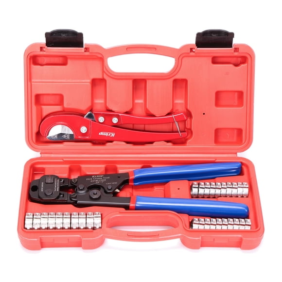 iCrimp Ratchet PEX Cinch Tool with Removing Function for 3/8-in, 1/2-in, 3/4-in, 1-in PEX Stainless Steel Clamp, with 20PCS 1/2-inch and 10