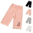 thumbnail image 4 of Odeerbi 3-10 Years Kids Boys Girls Summer Modal Bermuda Shorts Lettuce Trim Rabbit Embroidered Capris Solid Color Casual Cropped Pants, 4 of 4