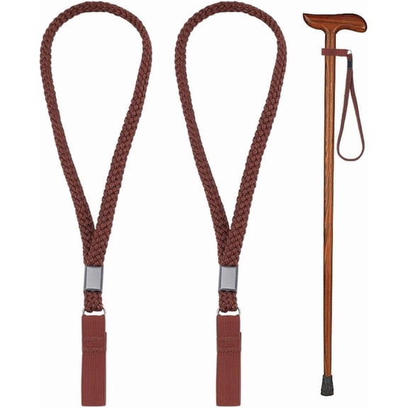2Pcs Nylon Walking Stick Wrist Straps Wrist Loop for Walking Crutch Cane Ropes for Elderly Saddle Brown 11-5/8x1/2 inch(29.5x1.15cm) Brown