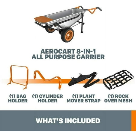 Worx WG050 Aerocart 8-in-1 Electric Wheelbarrow Utility Cart with Versatile Functionality