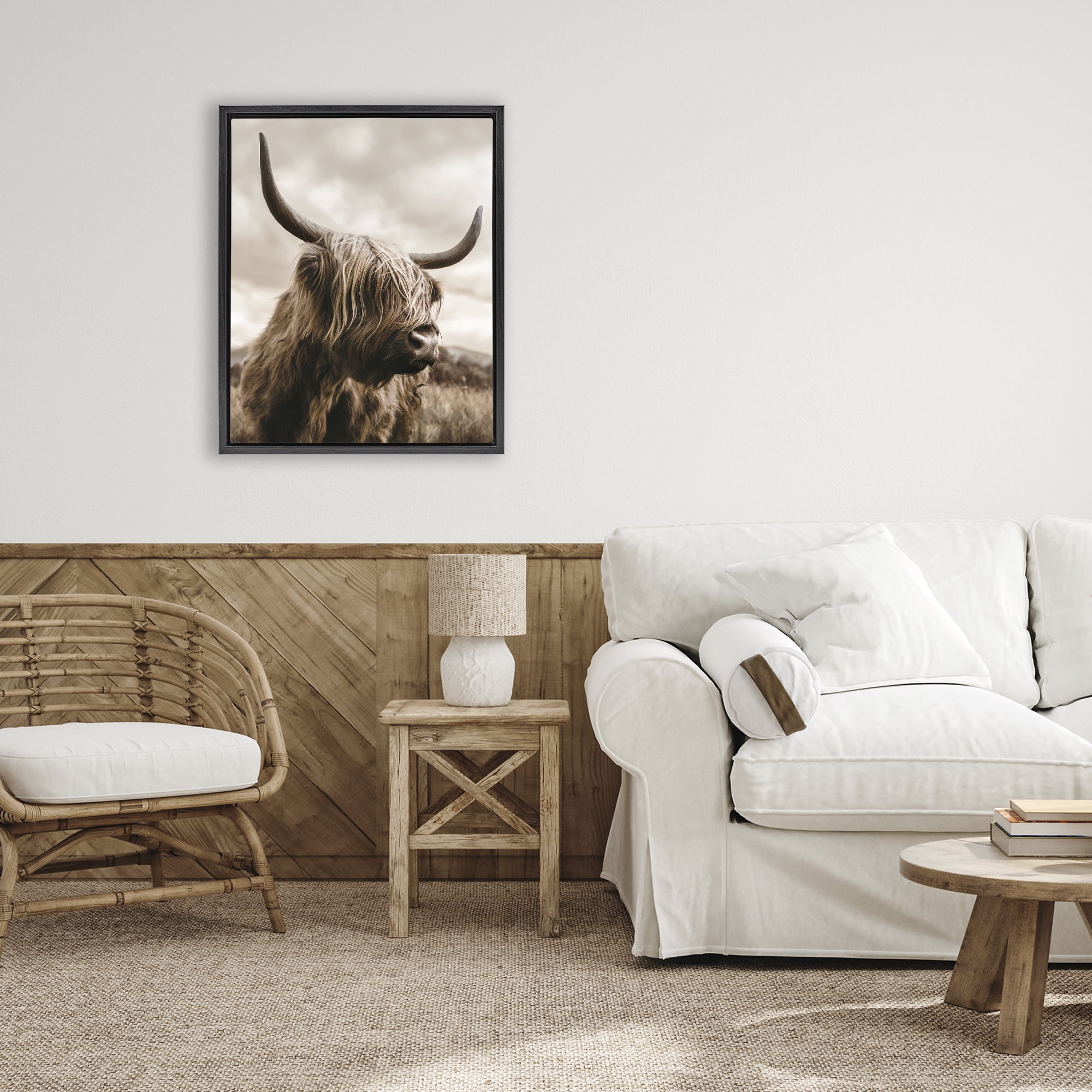 Stupell Industries Highland Cow on Windswept Moor Black Framed Floater Canvas Wall Art, design by CAD Designs