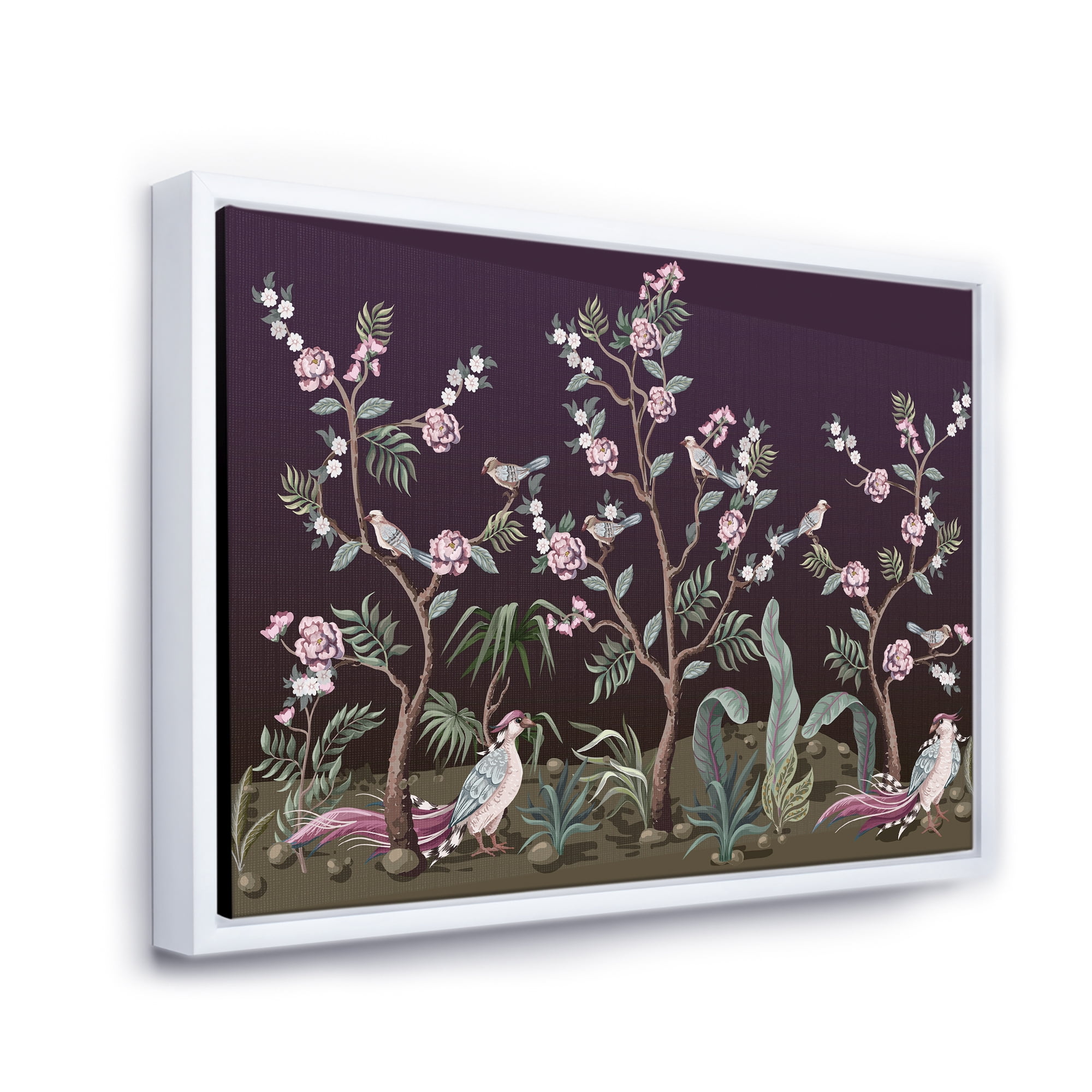 Designart 'Chinoiserie With Peonies and Birds I' Traditional Framed Canvas Wall Art Print