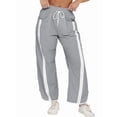 thumbnail image 2 of Women's Elastic Waist Wide Leg Baggy Drawstring Waisted Contrast Color Workout Track Pants for Casual Work Light Gray XL, 2 of 8