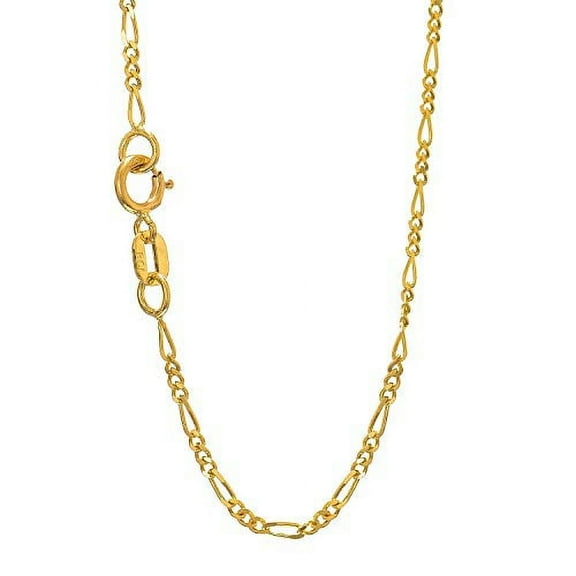 JewelStop 14k Solid Yellow Gold 1.3 mm Figaro Chain Necklace, Spring Ring Clasp - 16 Inches, 1.5gr.