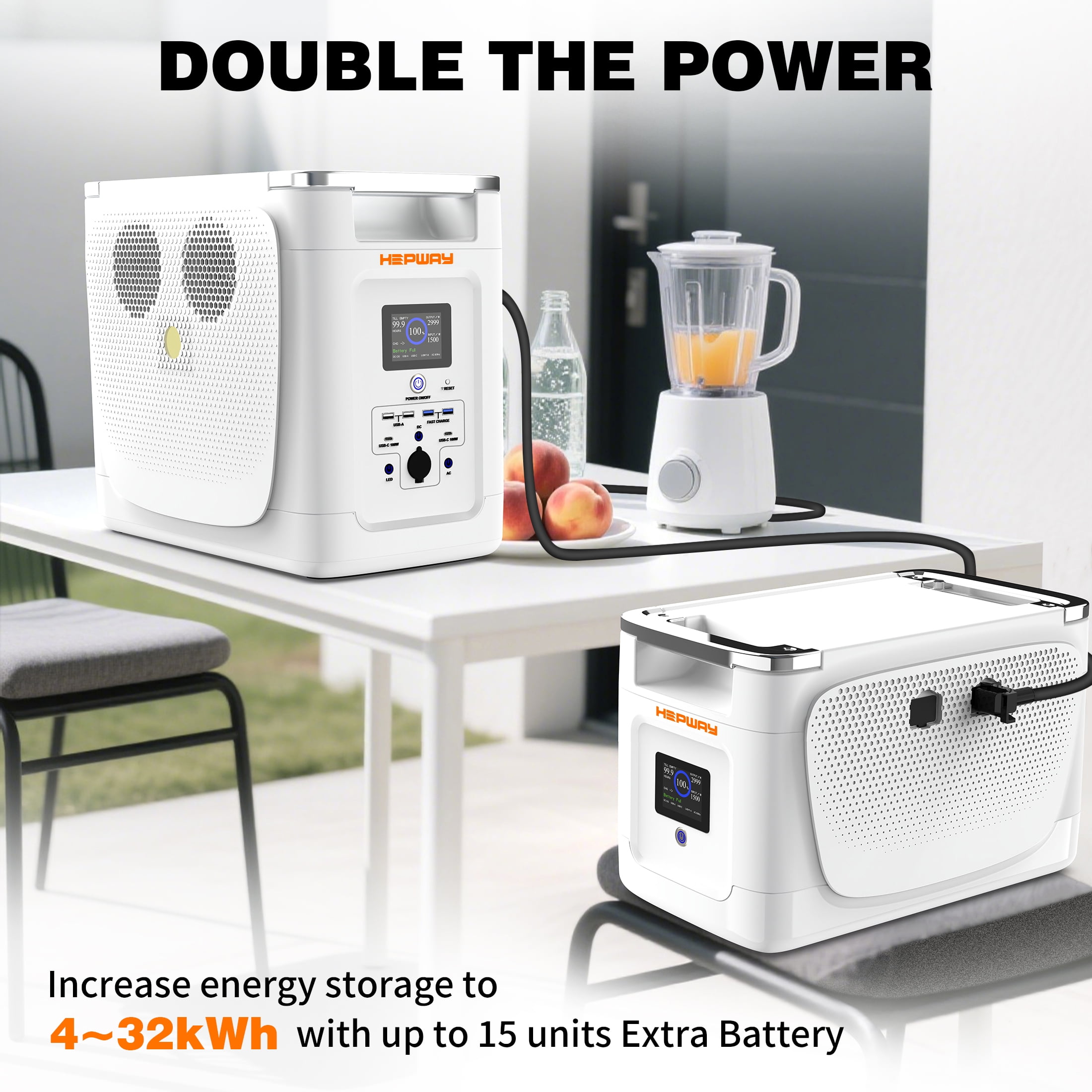 HEPWAY Portable Power Station with 2*Extra Battery, 2400W 6144Wh LiFePO4 Battery W/ Expandable Capacity 32kWh, Solar Generator for Home UPS Blackout Backup RV(Alpha 2000 & 2PCS Alpha 2000X Included)