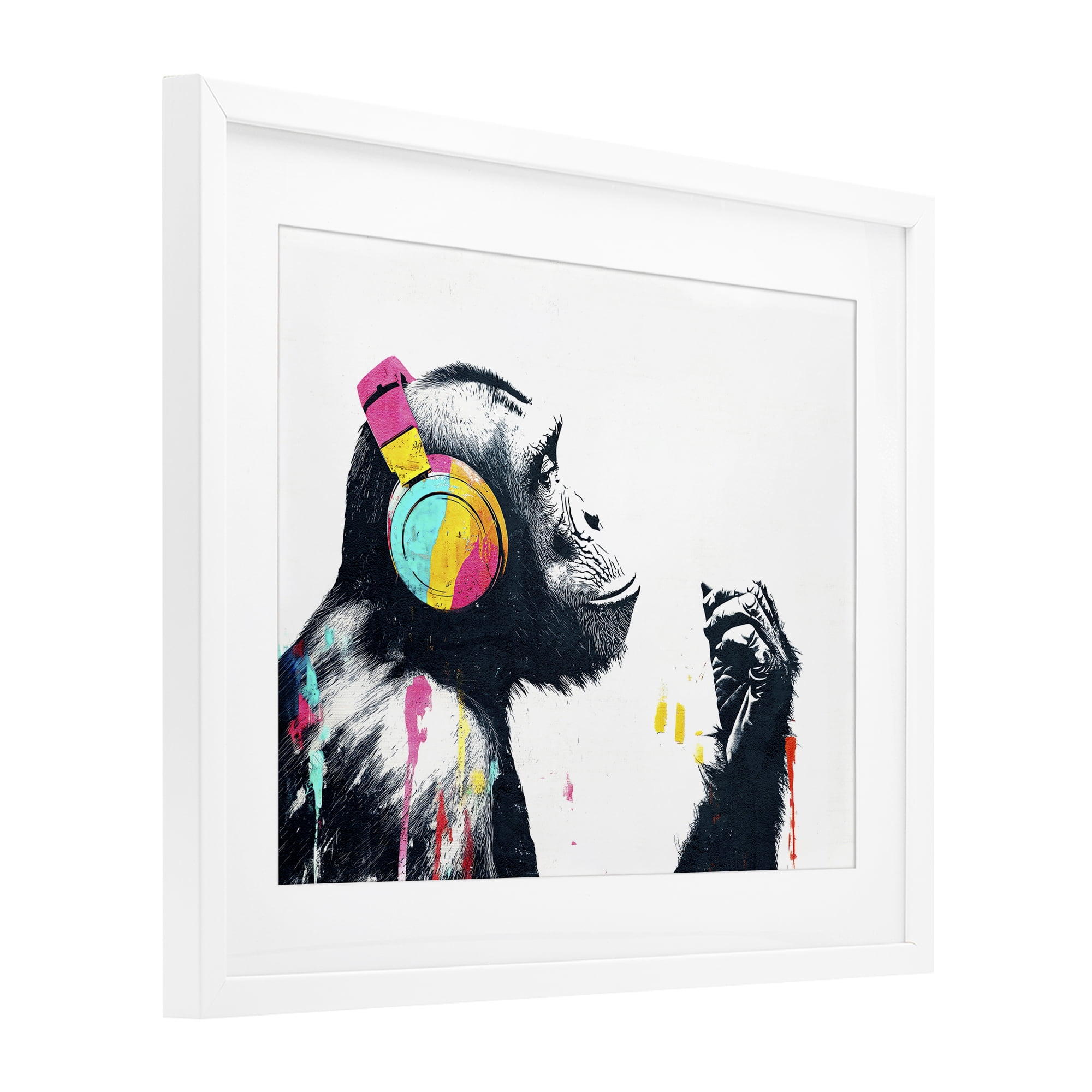 Stupell Industries Ape On Air Headphones White Framed Print Under Glass, design by Svetlana Aleynikova