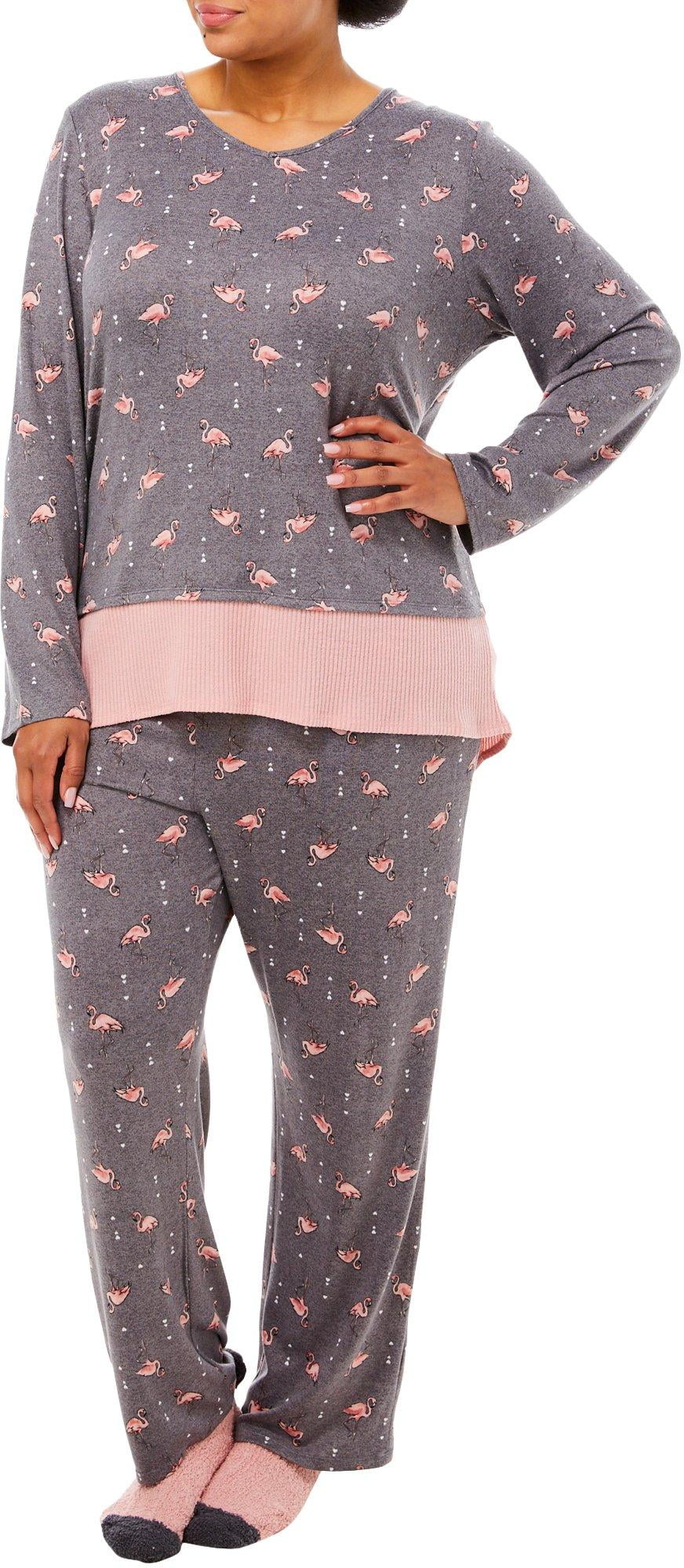 Ellen Tracy - Ellen Tracy Plus V-Neck Flamingo Print Pajamas & Socks ...