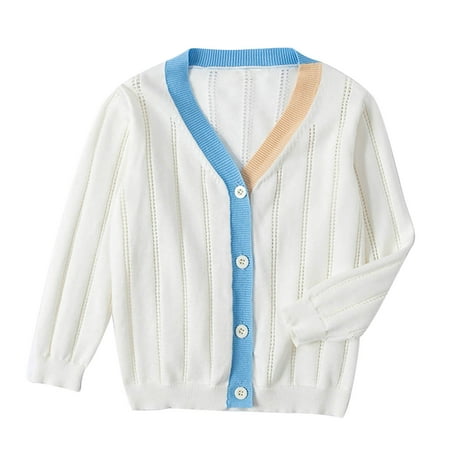 

Lovskoo 18M-7Y Baby Girls Knitted Cardigan Solid Color Thin Button Up Sweater Toddler Long Sleeve Jacket Outerwear White