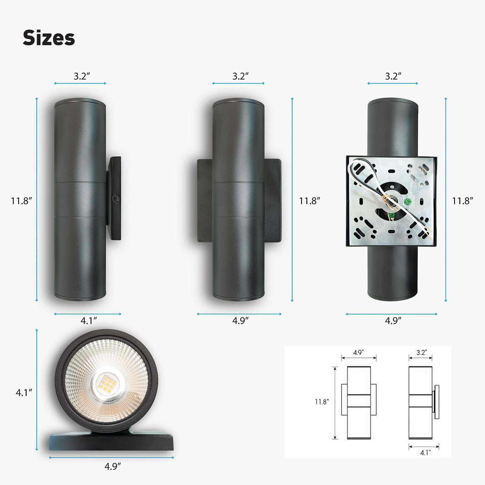 MW Lighting 12" Up-Down LED Cylinder Light Fixture,  Aluminum Black Finish Outdoor Waterproof Lamp