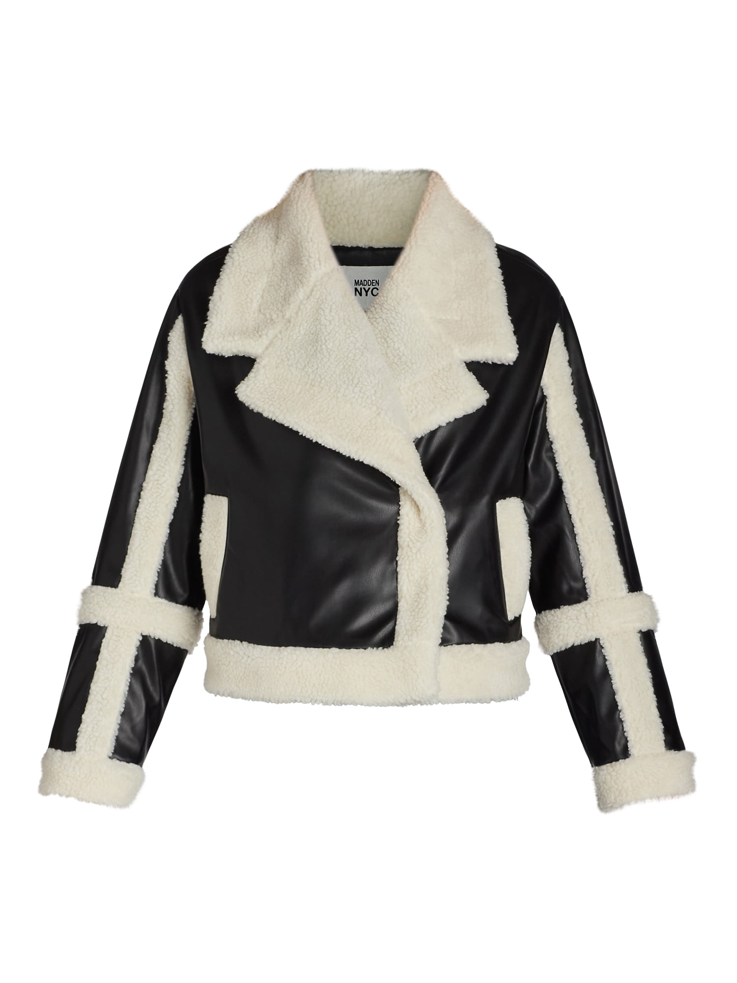 Madden NYC Women's and Women's Plus Faux Shearling Moto Jacket
