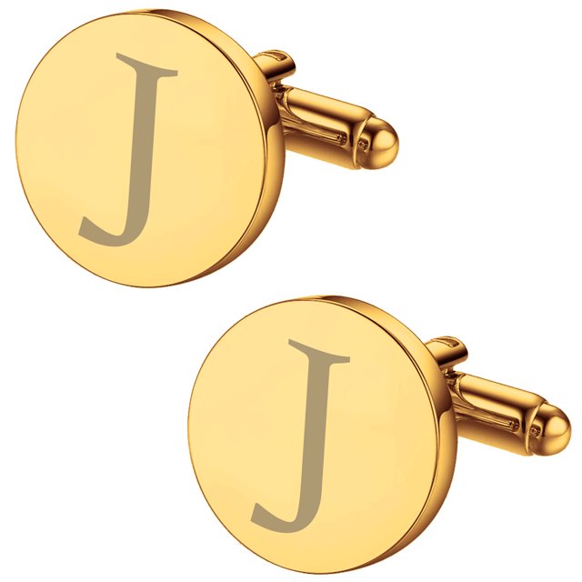 BodyJ4You 2PC Cufflinks Engraved Personalized Initials Letter J Formal Button Shirt Gift Box Set
