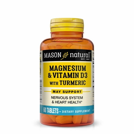 Mason Natural Magnesium & Vitamin D3 with Turmeric - Healthy Heart and Nervous System, Strengthens Bones and Muscles, Improved Joint Health, 60 Tablets