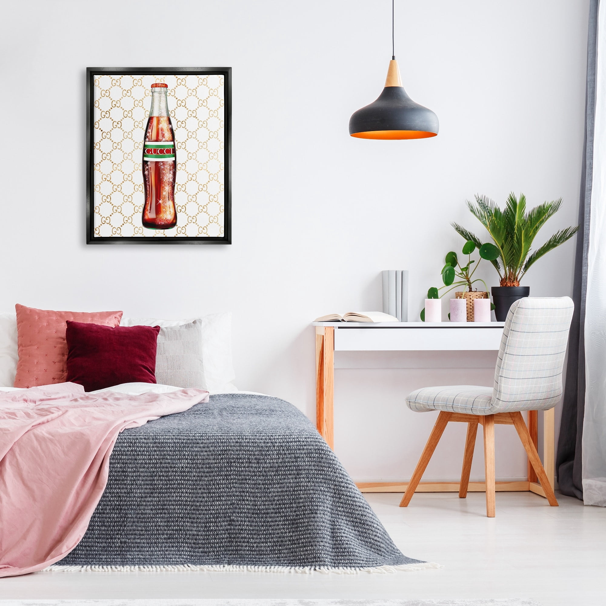 Stupell Industries Stylish Cola Bottle Kitchen Glam Fashion Pattern Graphic Art Jet Black Floating Framed Canvas Print Wall Art, Design by Ziwei Li
