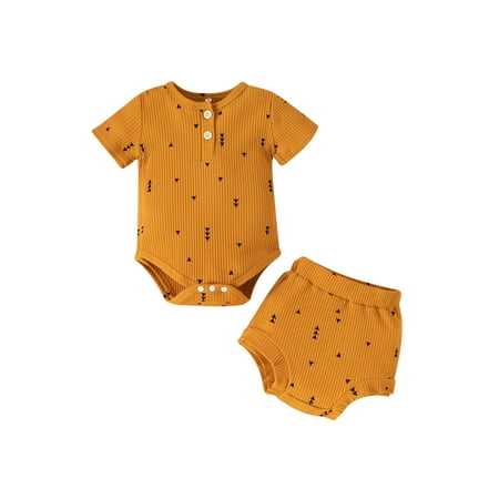 

ZIYIXIN Toddler Baby Boy Girl Outfits 2Pcs Infant Summer Clothes Bodysuit Floral Short Sleeve Romper Ruffle Shorts Set Ginger 12-18 Months