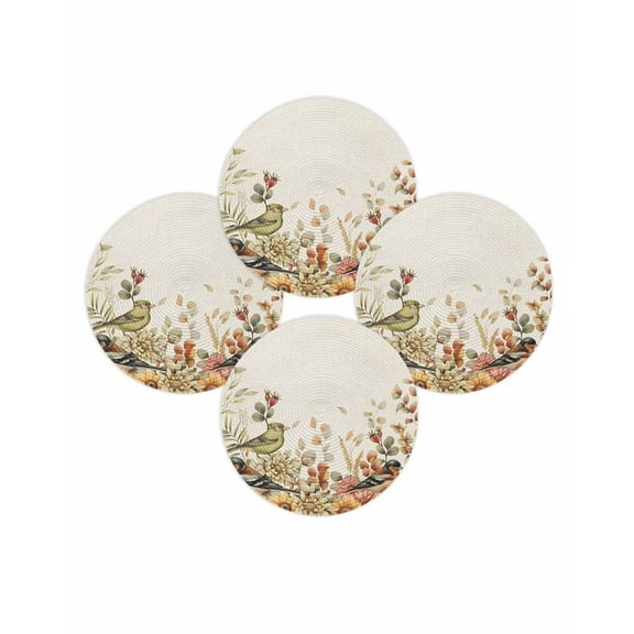 Fall Round Placemats Set of 4 Autumn Sunflower Place Mats Thanksgiving Woven Placemat Bird Eucalyptus Leaves Linen Circle Braided Table Mat for Kitchen Dining Table Autumn Party Home Decor 15 Inch