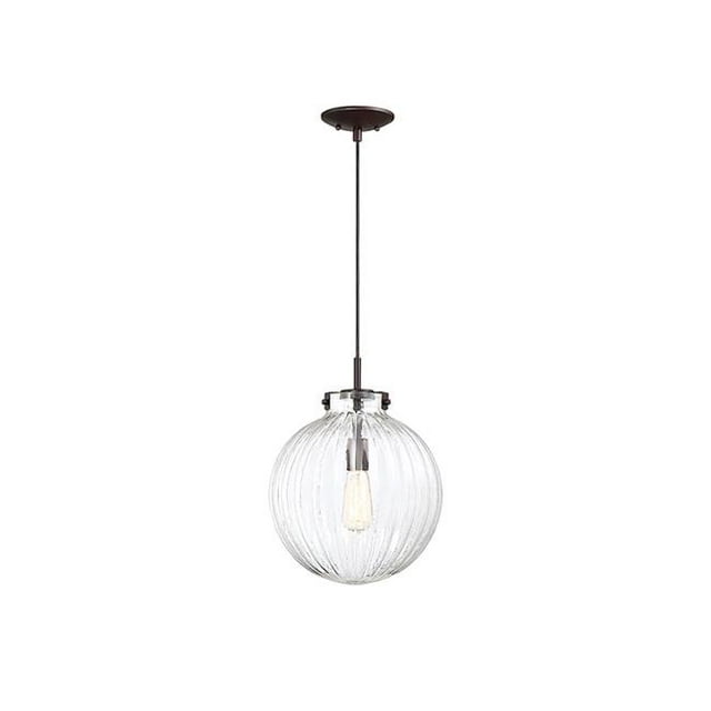 Meridian M70068ORB 1 Light Mini Pendant - Ribbed Clear with Oil Rubbed Bronze