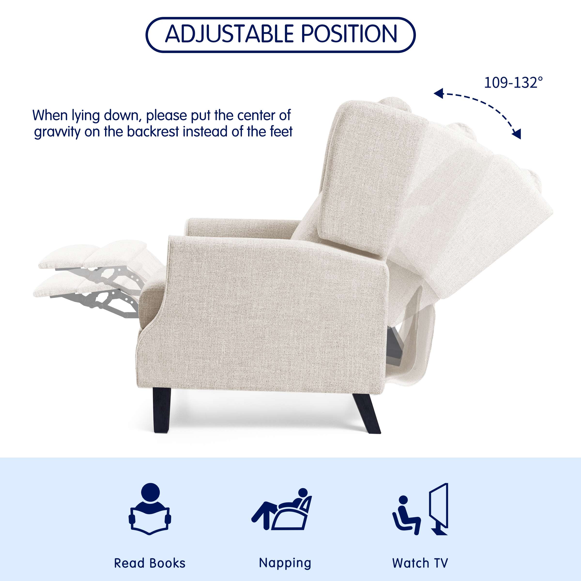 Subrtex Push Back Recliner Chair, Modern Upholstered Manual Wing Chair with Extending Footrest Linen Fabric Recliner Chair (2 PC, Beige)