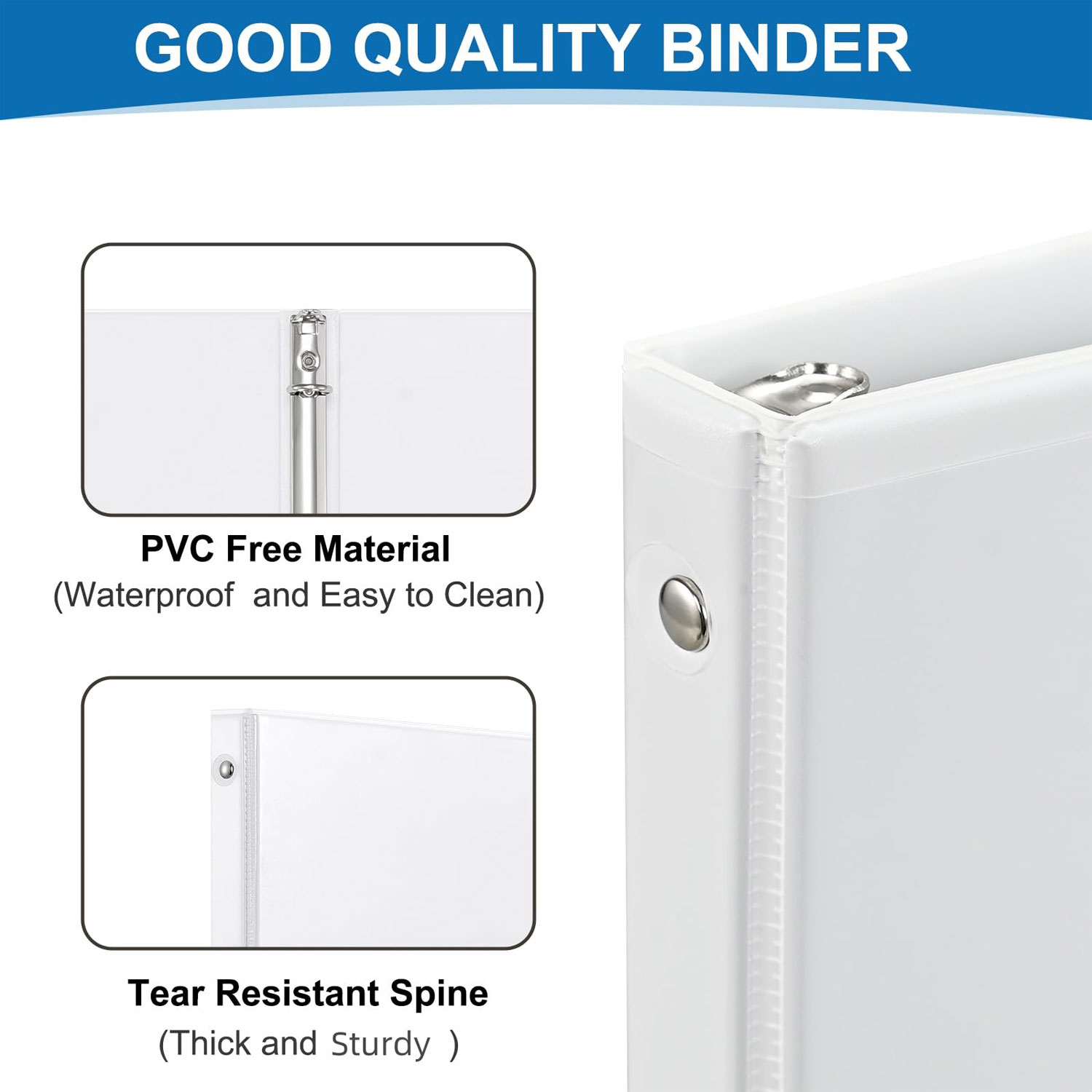 1 inch Binder 3 Ring Binders 200 Sheets Organizer with Pockets Round Ring View Binders with Pockets Holds 8.5'' x 11''Paper Office, Home, and School Use 6-Pack White Black