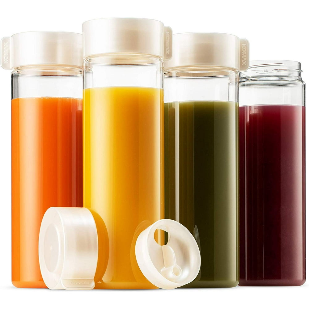 Komax Plastic Juicing Bottles, 4Pack Reusable Juice Bottles, 18.5oz